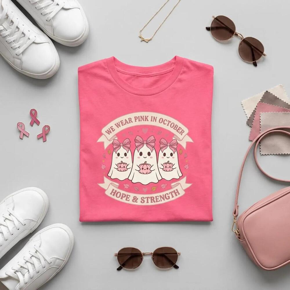 We Wear In October Shirt, Cute Bow Ghost Graphic Tee, Retro Autumn
